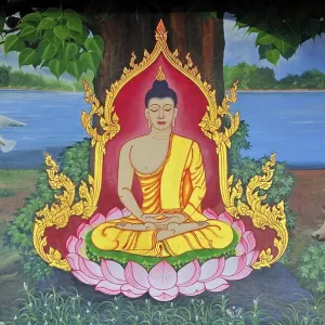 Buddhist wall painting, meditating Buddha Buddhist wall painting, meditating Buddha