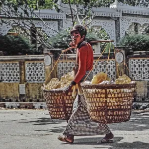 Bourmes avec paniers, Rangoun, Yangon, Birmanie