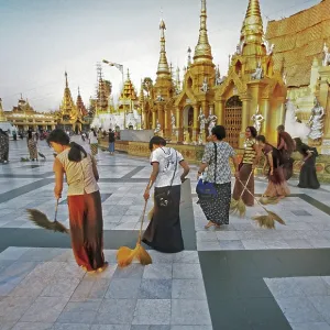 Burmese ladies sweeping at Shwedagon Pagoda Burmese ladies sweeping at Shwedagon Pagoda