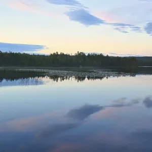 Calm lake in Sweden at blue hour sunset