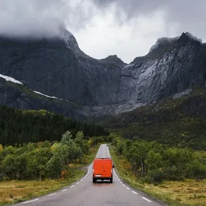 Campervan, Flakstadoy, Lofoten, Norway, Europe Campervan, Flakstadoy, Lofoten, Norway, Europe