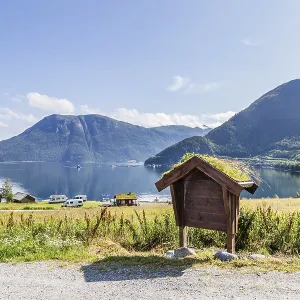Campsite along Sundalsfjord in western Norway in Scandinavia Campsite along Sundalsfjord in western Norway in Scandinavia