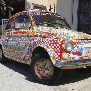 Car, colourfully painted 500 Fiat