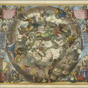 Celestial Map of the Southern Hemisphere, 17th Century Print
