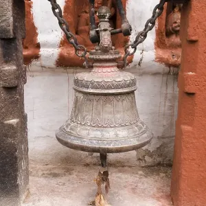 Ceremonial bell in a buddhist temple, Nepal, Asia