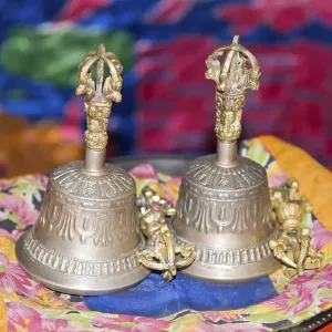 Ceremonial bell in a buddhist temple, Nepal, Asia