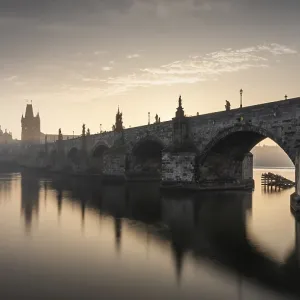 Charles Bridge in the morning at sunrise
