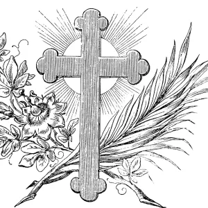 Christian symbols with cross, palm branch Christian symbols with cross, palm branch