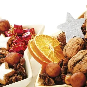 Christmas decoration, walnuts, dried orange slices