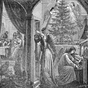 Christmas decorations, angels hide the gifts and decorate the Christmas tree Christmas decorations, angels hide the gifts and decorate the Christmas tree