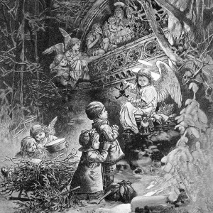Christmas night, historical engraving, about 1888 Christmas night, historical engraving, about 1888