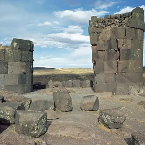 Chullpas of the Sillustani ruins on Lake Umayo near Puno