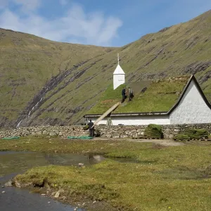 Church with grass sod roof, green roof Church with grass sod roof, green roof