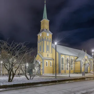 Church, Night, Tromso, Norway, Europe Church, Night, Tromso, Norway, Europe