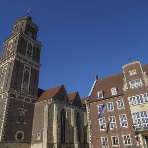 Church tower and historic building in classic architectural style