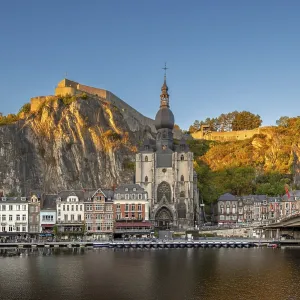 Citadel and 13th-century Gothic Collegiate Church of Notre Dame de Dinant in the city along the river Meuse Citadel and 13th-century Gothic Collegiate Church of Notre Dame de Dinant in the city along the river Meuse