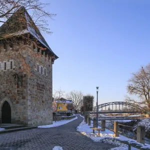 City wall with tower, Hindenburg bridge over the Weser City wall with tower, Hindenburg bridge over the Weser