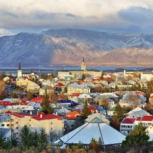 Cityscape, Reykjavik and Faxafloi Bay in the evening Cityscape, Reykjavik and Faxafloi Bay in the evening