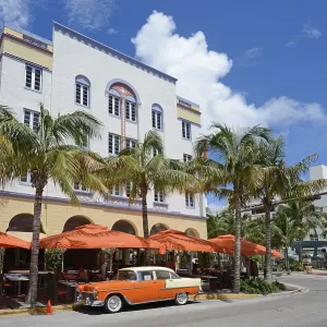 A Classic Car on Ocean Drive Print, Miami Beach, Florida