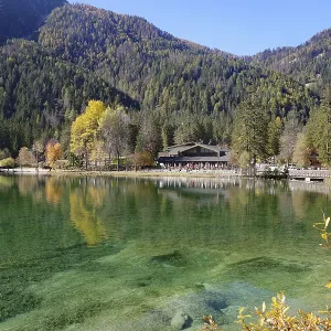 Clear mountain lake with emerald green water
