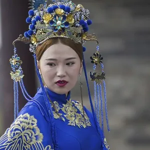 Close up portrait of Hanzu, Han Chinese girl in traditional dress in the city Xi'an Close up portrait of Hanzu, Han Chinese girl in traditional dress in the city Xi'an