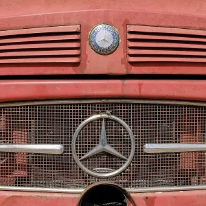 Close-up of a weathered Mercedes-Benz truck