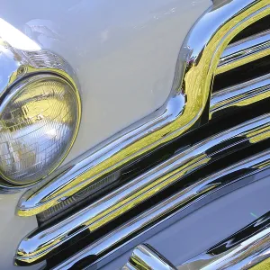 Close-up of a white vintage car Close-up of a white vintage car