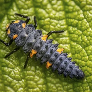 Ladybug Larva Print: Closeup on Green Leaf Ladybug Larva Print: Closeup on Green Leaf