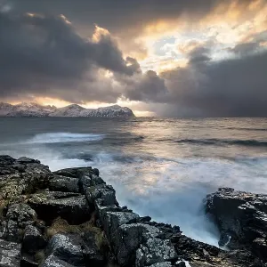 Coast near Vareid, evening mood