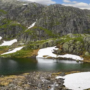 Cold summer in Norway. Traveling by camper on road 520 Cold summer in Norway. Traveling by camper on road 520