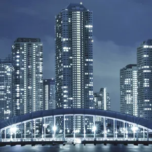 Cold toned cityscape of night Tokyo