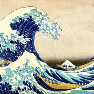 Colored woodcut Under the Wave off Kanagawa