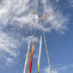 Colorful buddhist prayer flags in Pathivara Devi