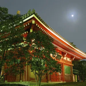 Colorful Japanese temple at moonlight