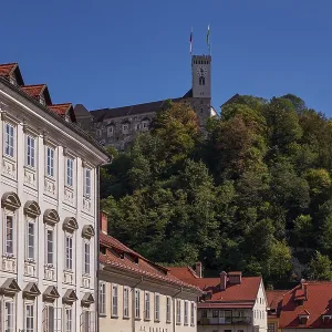 Colorful Traditional Houses and The Castle in the Hill - Ljubljana Colorful Traditional Houses and The Castle in the Hill - Ljubljana