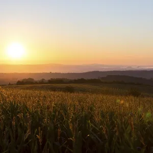 Colour-intensive sunrise towards Saxon Switzerland seen from round