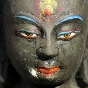 Coloured face of a Buddha figure Kathesimbhu Stupa Kathmandu Nepal