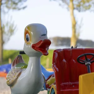 Colourful carousel duck on a playground near Sonnebschein