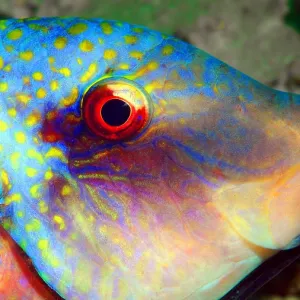 Colourful fish underwater with intense colors and bright red eyes
