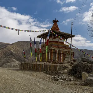 Colourfully painted Buddhist stupa Colourfully painted Buddhist stupa