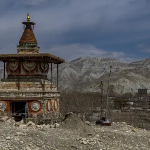 Colourfully painted Buddhist stupa Colourfully painted Buddhist stupa