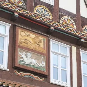 Colourfully painted frame house Print, Stadthagen, Germany
