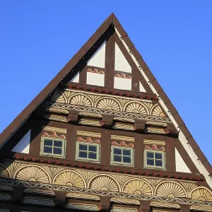 Colourfully painted gable of a half-timbered house Colourfully painted gable of a half-timbered house