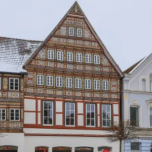 Colourfully Painted Half-Timbered House Print, Stadthagen Germany