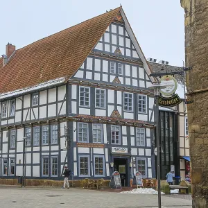 Colourfully Painted Half-Timbered House Print, Stadthagen, Germany
