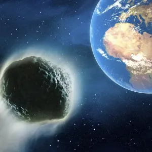 Comet hurtling towards Earth, 3D illustration Comet hurtling towards Earth, 3D illustration