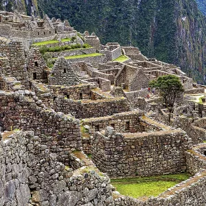 Complex arrangement of Machu Picchu stone terraces and structures