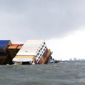 Container ship chitra tilted dangerously colliding in sea Container ship chitra tilted dangerously colliding in sea