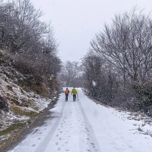 A couple on the trekking of mount aizkorri in gipuzkoa