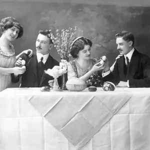 Two couples flirting at Easter Two couples flirting at Easter